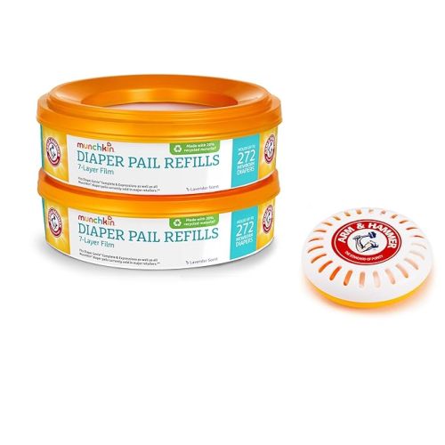 Munchkin® Refill Set for Step™ and Pail™ Diaper Pails - Includes 2 Refill Rings and 1 Puck™ Baking Soda Cartridge - 2 Pack - 2pk Rings + 1 Puck