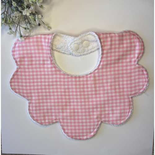 Scalloped Baby Bibs, Baby Girl Pink Gingham Bib, Adjustable two snap drool bib, Baby Bib, Cotton Toddler Bib, Baby Shower Gift