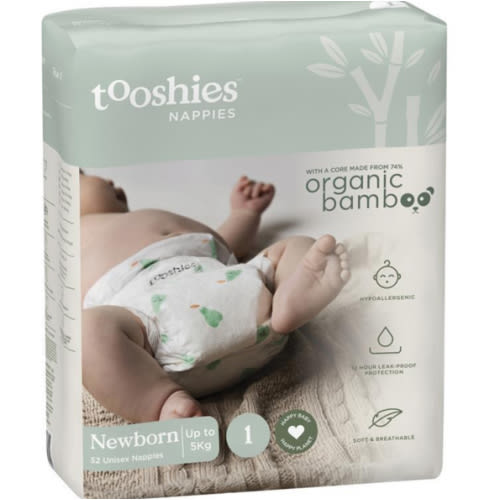 Buy Tooshies Eco Nappies with Organic Bamboo Size 1 Newborn 3-5kg, 52 Pack Online at Chemist Warehouse®