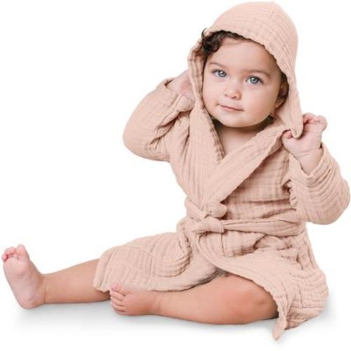 Muslin Bath Robe For Baby 100% Cotton, 4-layer Absorbent Muslin Fabric By Comfy Cubs - Blush, 6-12 Months