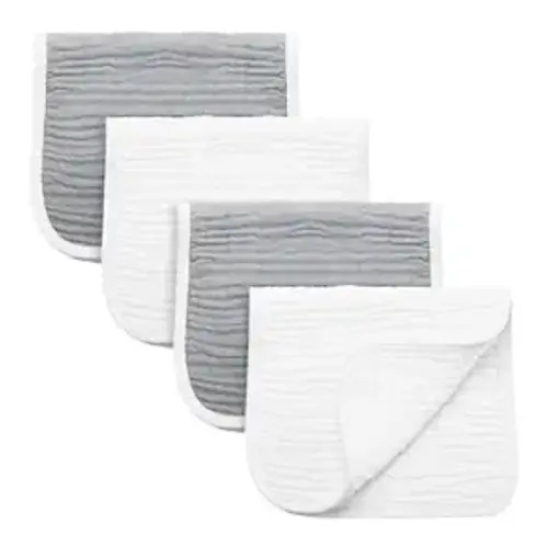 Synrroe Burp Cloths Large, Muslin Burp Cloths for Baby Girls and Boys, Pack of 4 Extra Absorbent and Soft Muslin Bibs, 6 Layers 20 by 10 Inches 100% Cotton (Grey-White 4 Pack) - Grey and White - Large 4 Pack