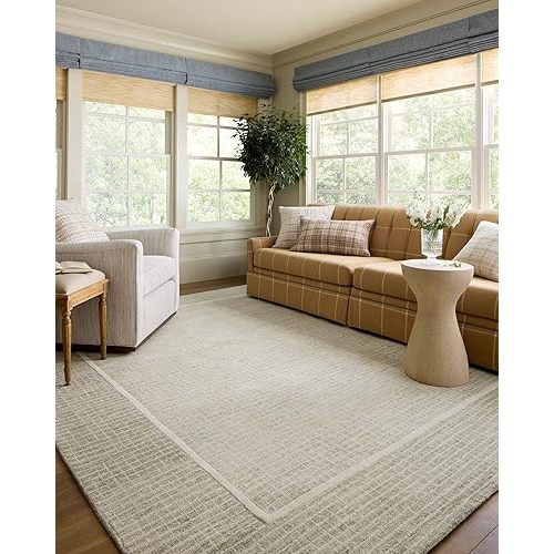 Loloi Chris Loves Julia Briggs Collection, Sage & Ivory, 5'-0" x 7'-6" Area Rug – Minimal Gritted Design Area Rugs for Living Room Bedroom Entryway & Hallway No Shed High Traffic Home Decor Rug