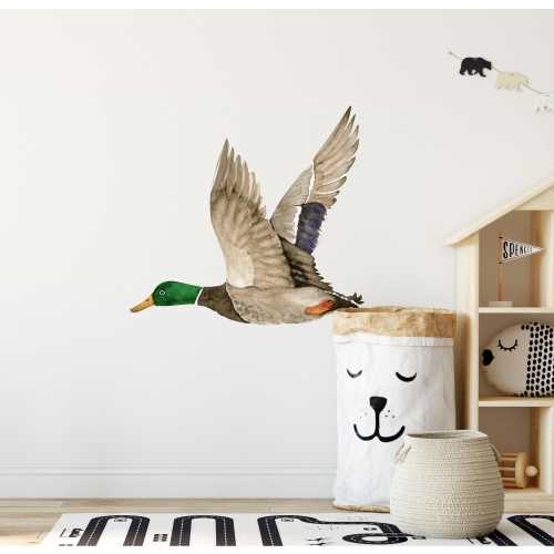 Flying Mallard Duck Fabric Wall Decal, Watercolor Mallard Duck, Wild Duck, Bird Wall Sticker, Woodland Forest Animals, Nursery Decor