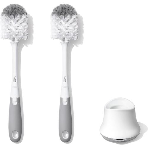 OXO Tot Bottle Brush with Nipple Cleaner and Stand – Gray, 2-Pack