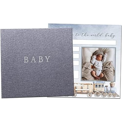 Peachly Baby Boy Memory Book | Baby Book First Year Baby Book Keepsake for Milestones | Baby Books First Year Memory Book | Simple Baby Scrapbook for Boy Milestones | Grey Linen - Finn