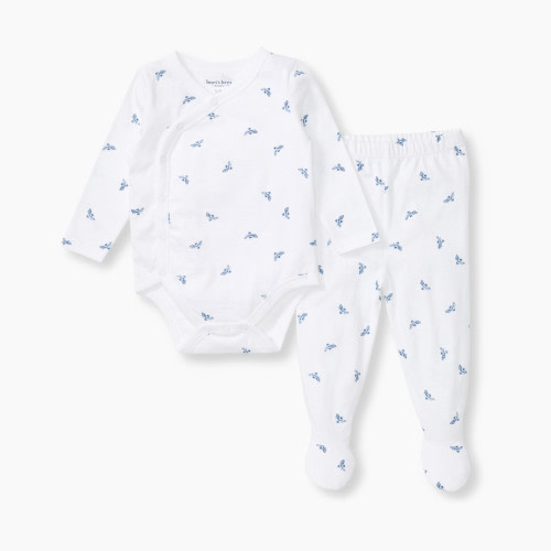 Burt's Bees Baby Organic Cotton Micro Golden Bee Bodysuit Set - Blue Bee, 0-3 M