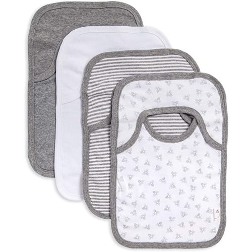 Burt's Bees Baby Bibs, Lap-Shoulder Drool Cloths, 100% Organic Cotton with Absorbent Terry Towel Backing - Heather Grey Prints - 4-Pack