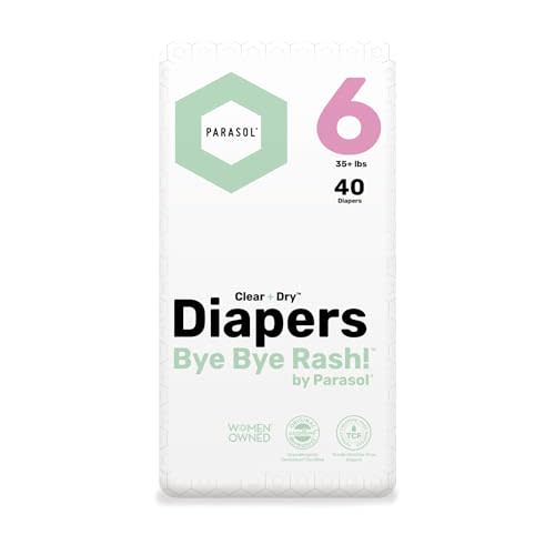 PARASOL Clear+Dry Disposable Diapers | RashShield Protection, Leakproof Design, Hypoallergenic Diaper Set | Size 6, (35+ lbs) 160 Count
