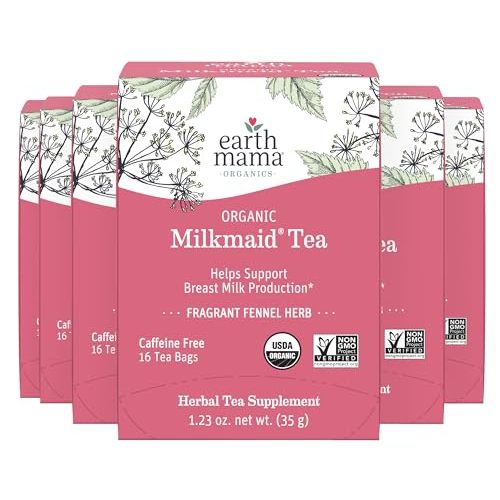 Organic Milkmaid Tea by Earth Mama | Supports Healthy Breastmilk Production and Lactation, Herbal Breastfeeding Tea Supplement, 16 Teabags per Box (6-Pack)