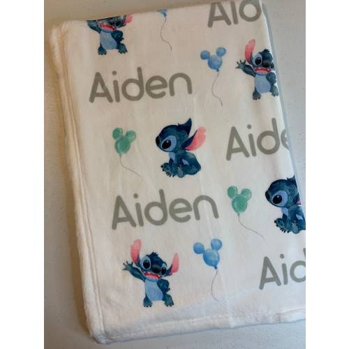 Personalized Baby Name Baby Blanket - Stitch 626 - Soft Plush Fleece