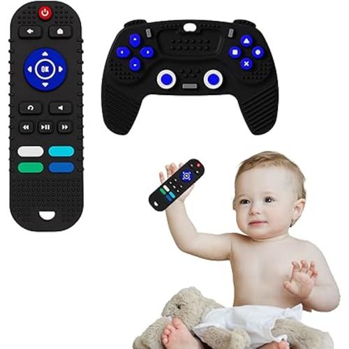 S-SNAIL-OO 2-Pack Baby Teether Toys Silicone Toddler, Sensory Toy Chew Toys Educational, TV Remote Control Shape Teething Toys for Babies 6-18 Months (Black), 20.0 Count