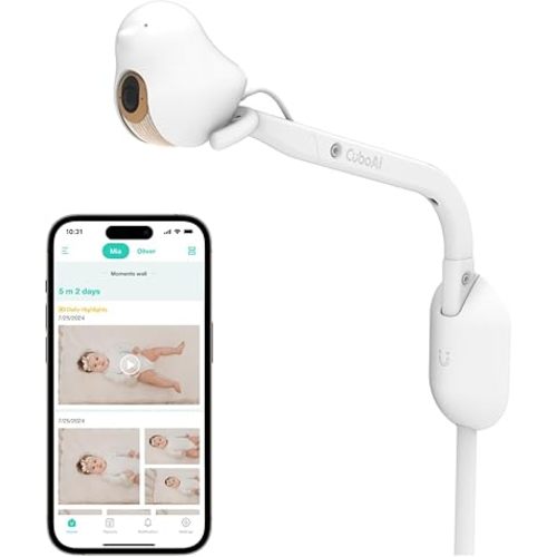 CuboAi 2025 New Model Smart Baby Monitor 3: Sleep Safety Alerts for Covered Face Rollover, 2.5K QHD Night Vision WiFi Camera, 2-Way Audio, Humidity Sensor, Lullabies. App Control (Wall Mount Set)