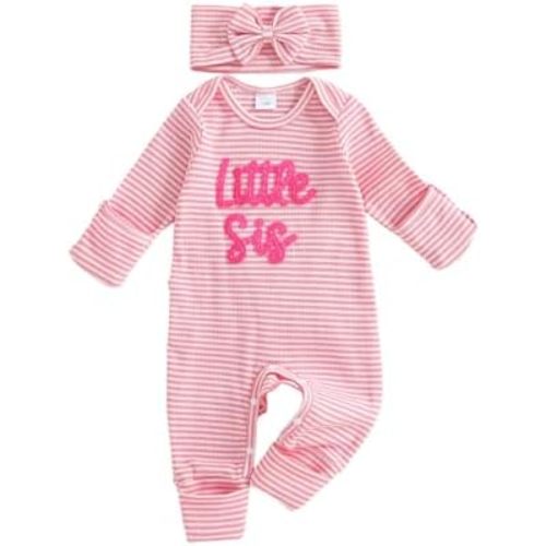 Newborn Baby Girl Clothes Little Sister Romper Waffle Stripe Jumpsuit And Headband Coming Home From Hospital Outfit