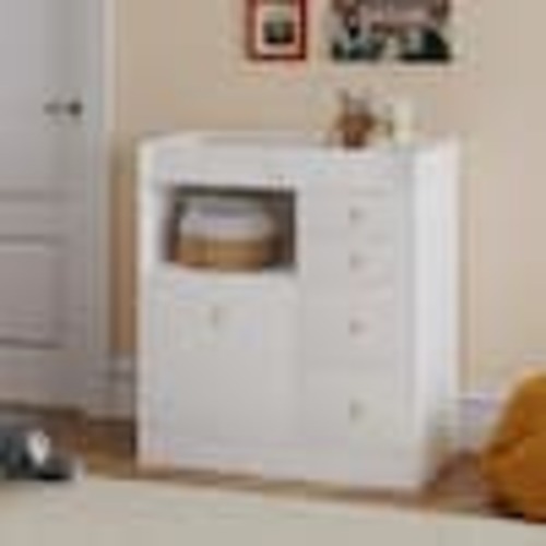 FUFU&GAGA White 5-Drawers 33.5 in. Width Dresser, Kids Low Dresser, Changing Table with Shelf YLM-AMKF180101-01