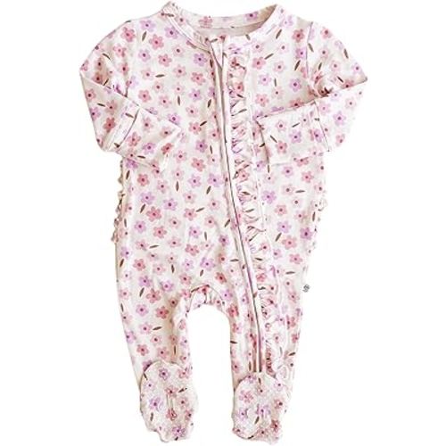 Caden Lane Zippered Baby Footie Pajamas, Soft Onesie Bodysuit with Feet & Double Zipper for Easy Diaper Change, Infant, and Toddler Footed One-Piece Jumpsuit, Blushing Blooms, 0-3 Months
