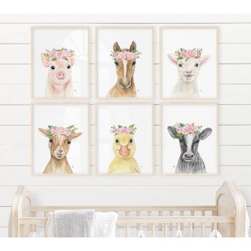 Farm Nursery Decor Farm Nursery Prints, Farm Nursery Art Farm Nursery Wall Art, Farm Baby Animal Nursery Farm Animal Nursery Flower Crown 6