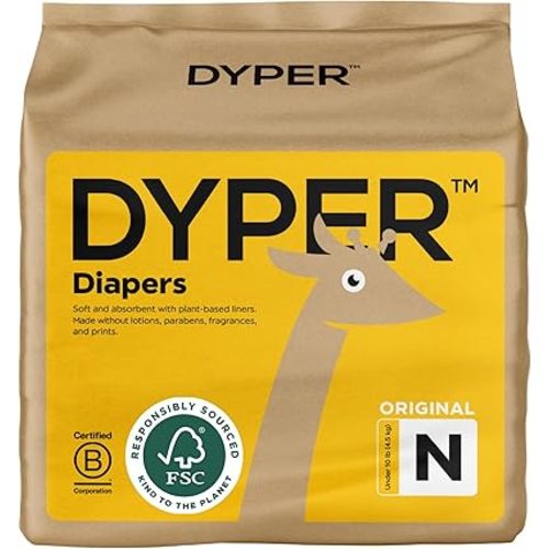 DYPER Baby Diapers Size Newborn | Honest Ingredients | Cloth Alternative | Day & Overnight | Made with Plant-Based* Materials | Hypoallergenic