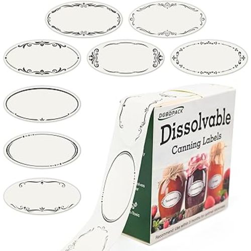 200 Dissolvable Canning Labels for Mason Jars, 1 x 2⅛ inch Food Labels, Tiny Canning Jar Stickers Removable with Water