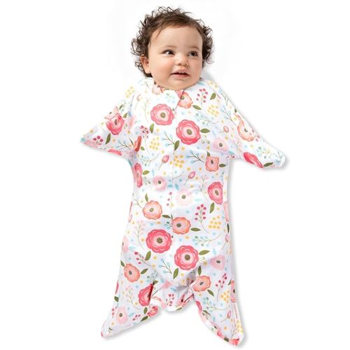 SleepingBaby Zipadee-Zip Transitional Swaddle Sack, 3-6 Month - Roomy Zipper Swaddle for Easy Diaper Changes and Proper Hip Development - Baby Swaddle Sack, X-Small - Pretty Poppy