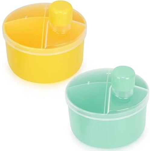 Baby Formula Dispenser On The Go, Non-Spill Rotating Four-Compartment Formula Container for Travel, Milk Powder Snack Storage Container for Infant Toddler Travel Outdoor,Yellow Green, 2 Pack