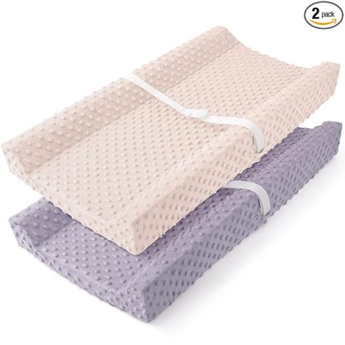 Susurration 2Pack Changing Pad Covers Super Soft Minky Dots Plush Changing Table Covers 33x17x7in Breathable Changing Pad Sheets for Unisex Baby Girls and Boys (Pink&Purple)