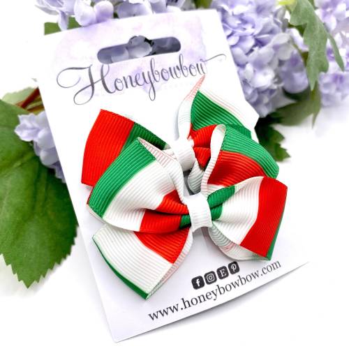 Italia flag hair bows, Italy hair bow, red white green, Italian hair bow, 2.5 inch tux bow clips