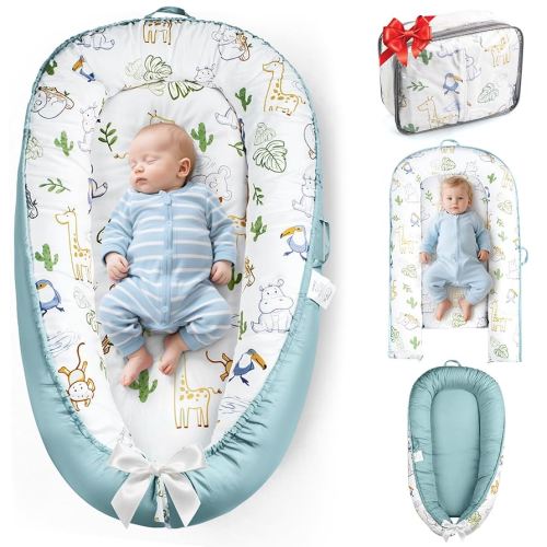 Baby Lounger Pillow for Newborn 0-24 Months, Baby Nest Breathable Cotton for Newborn, Babies Newborn Essentials Gifts, Breathable Portable Infant Lounnger for Travel and Home(Hippo)