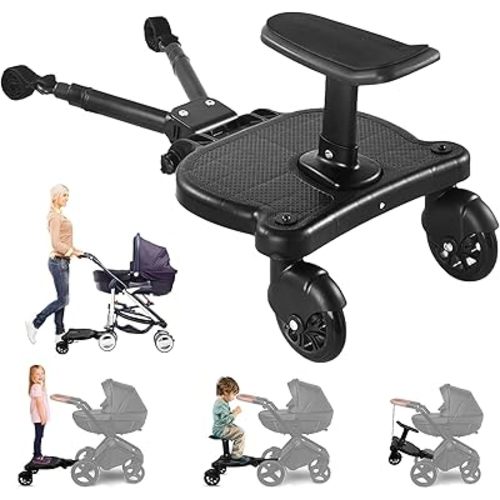Universal Stroller Board, 2 in 1 Sit & Stand Stroller Glider Board, Holds Children Up to 55 LBs Buggy Wheeled Board Toddler Stroller Attachment with Detachable Seat for 3-7 Years Old