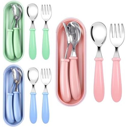 Toddler Utensils, Toddler Forks and Spoons,Stainless Steel Baby Utensils Baby Silverware Set with Storage Box for Safe Dining (3 Set with Case)