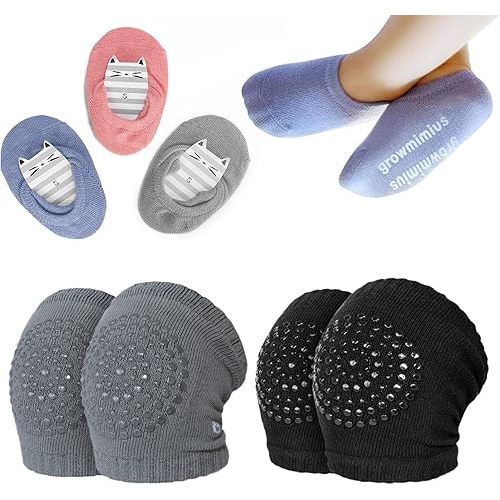 BOSONER Baby Crawling Anti-Slip Knee and Anti Slip Baby Boys Girls Socks Best Infant Gift, Unisex Baby Toddlers Kneepads (Black Dark Grey)