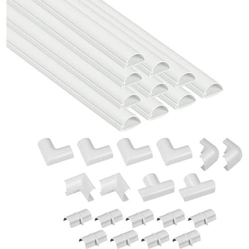 D-Line 157in Cord Cover Kit, Self-Adhesive Wire Hiders, Paintable Cable Raceway to Hide Wires on Wall, Electrical Cable Management - 10x 15.7 Lengths & 19 Accessories - 1.18" (W) x 0.59" (H) - White
