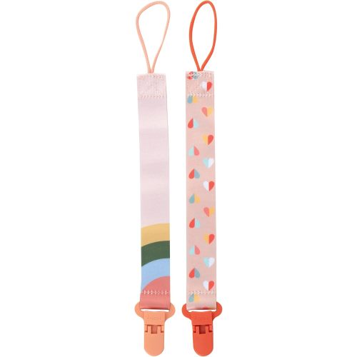 Nuby Pacifinder Baby Pacifier Clip - (2-Pack) - Pacifier Holder Clip with Convenient Hook Loop - Peach Stripes and Hearts
