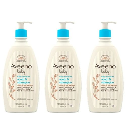 Aveeno Baby Gentle Body Wash & Shampoo with Natural Oat Extract, Tear-Free, Paraben-Free & Phthalate-Free Formula for Baby’s Sensitive Hair & Body, Lightly Scented, 18 fl. oz, 3 Pack
