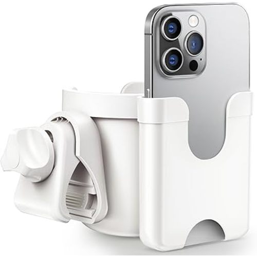 2-in-1 Stroller Cup Holder Phone Holder, White, Baby Essentials