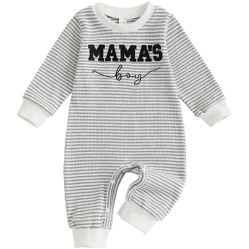 FOCUSNORM Newborn Baby Boy Fall Outfit Mamas Boy Embroidery Jumpsuit Long Sleeve Crewneck Romper Infant Boy Winter Clothes