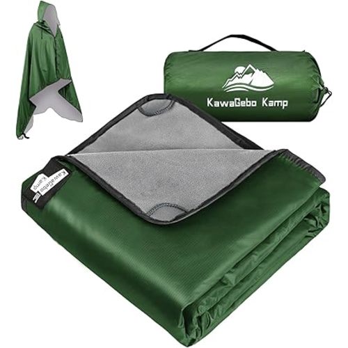 Fleece Waterproof Outdoor Blanket - Windproof Stadium Blanket for Camping, Picnics, and Sports Stay Dry and Comfortable 80"x 58"(Hoodeed, Green)