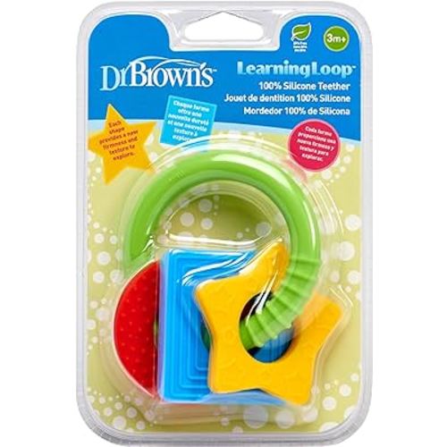Dr. Brown's Learning Loop, Baby Teether Ring with Multiple Shapes & Textures, Soft 100% Silicone, BPA Free, 3m+