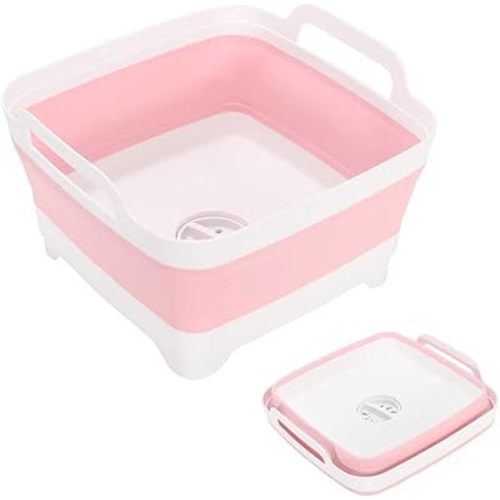 Collapsible Dish Basin, 2.4 Gallon Foldable Kitchen Sink with Drain Plug for Space-Saving Dish Washing, Vegetable & Baby Bottle Cleaning