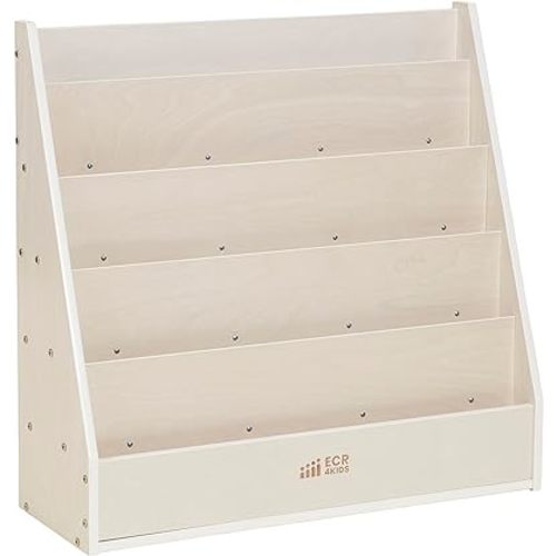 ECR4Kids Streamline Single-Sided Book Display with Storage, Classroom Bookshelf, White Wash
