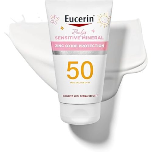 Eucerin Sun Sensitive Mineral Baby Sunscreen SPF 50, Sunscreen Lotion with Zinc Oxide Protection, Mineral Sunscreen, 4 Fl Oz Tube