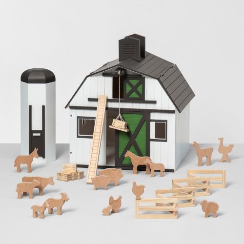 Toy Barn with Animal Figurines - Hearth & Hand™ with Magnolia: Wooden Farm Playset, Classic Style, Gender Neutral