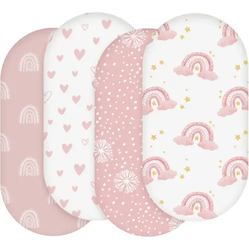 Bassinet Sheets, Bassinet Sheets for Baby Boy and Girl, Bassinet Sheet Neutral, Fit for Rectangle, Round, Oval, Hourglass Mattress, Flexible for Different Bassinet Pad/Mattress 4 Pack