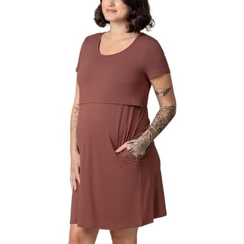Kindred Bravely Eleanora Ultra Soft Maternity Nursing Dress | Short Sleeve Breastfeeding Dress with Pockets