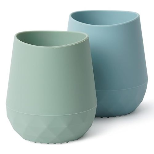 Seposeve Silicone Baby Cups for 6-12 Months, 12-24 Months, Pack of 2 Tiny Open Training Silicone Cup for Toddler, Baby Mouth-Like Design, with Capacity Markings, Green Blue