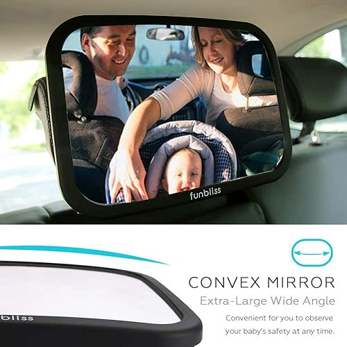 funbliss Baby Car Mirror Safely Monitor Infant Child in Rear Facing Car Seat,Car Mirror Baby Rear Facing Seat,No Assembly Required, Safer,Best Newborn Car Seat Accessories, Shatterproof