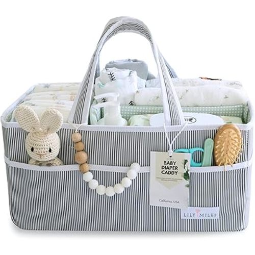 Lily Miles Baby Diaper Caddy - Large Organizer Tote Bag for Newborn essentials Boy or Girl - Baby Shower Basket - Nursery Must Haves - Registry Favorites - Newborn Caddie Car Travel