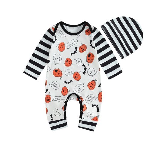 Ledy Champswiin 2Pcs Neutral Outfits Newborn Baby Boy Girl Pumpkin Romper Jumpsuit My 1st Halloween Clothes with Hat