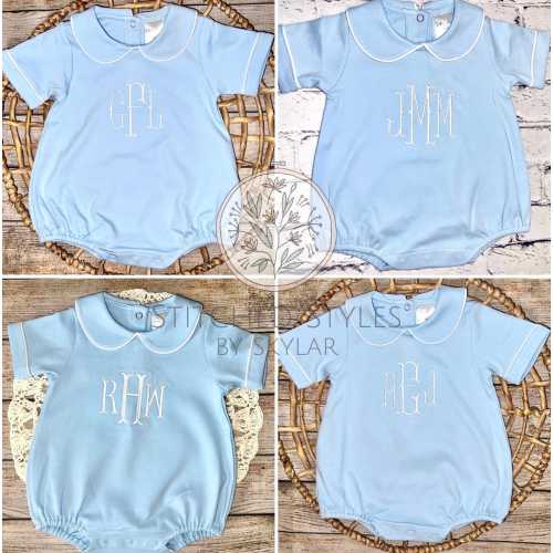 Embroidered Baby Boy Bubble Romper: Personalized Collared Outfit