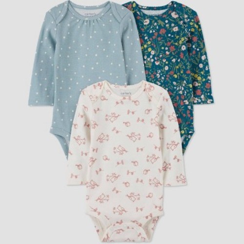 Carter's Just One You® Baby Girls' 3pk Long Sleeve Bodysuit, Color: Turquoise Blue, Size: 18M