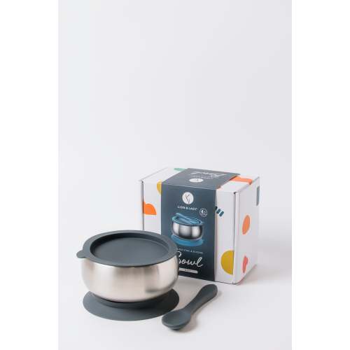 18/8 Stainless Steel Feeding Bowl with silicone suction base, airtight lid and spoon